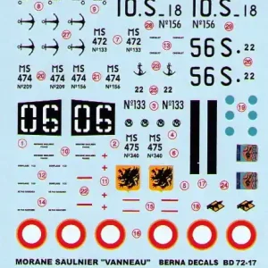 Jusqu'à Épuisement Des Stocks Berna Decals 72017 Morane-Saulnier Vanneau (4 schemes)