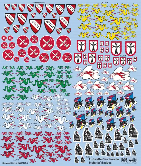 Usine Directe Kits World 172483 Luftwaffe Fighter Unit Emblems (Set 1)