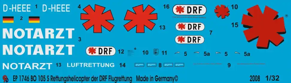 Peddinghaus-Decals 1746 Bo 105 S Rescue Helicopter Of The DRF Marking D-HEEE Meilleur Choix