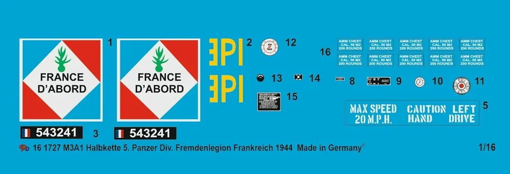 Peddinghaus-Decals 1727 M3 A1 Half Track Of The 5. French Tank Div. Of The Legion 1944 France Offre Limitée