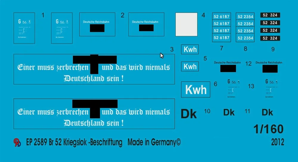 Peddinghaus-Decals 2589 BR 52 Steamer War Production Markings Promotion