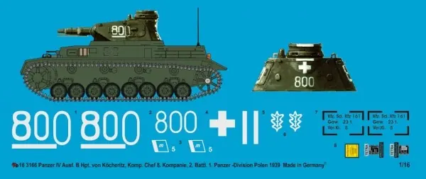 Peddinghaus-Decals 3166 Panzer IV Ausf. B Hpt. Von Köcheritz, Kp-Chef, 8. Company, 2. Bat. 1. PD Nouveauté