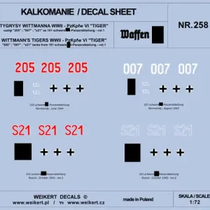 Weikert Decals DEC258 TYGRYSY WITTMANNA - czołg Pzkpfw VI TIGER - 101 schwere SS-Panzerabteilung - vol.1 Paiement Sécurisé
